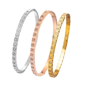 Three square link bracelets in silver, gold and rose gold with sparkling round zircon inlays