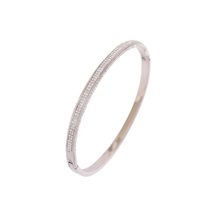 Bracelet jonc ovale en acier inoxydable argenté avec double rangée de cristaux