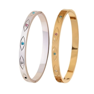 Brazaletes de acero inoxidable oro 18K y plata con patrones de ojo turco de colores