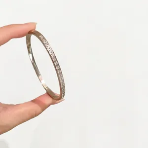 Bracciale rigido in acciaio al titanio argento con eleganti diamanti pavé da donna