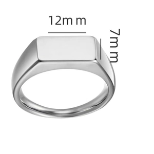 Polished silver stainless steel square signet ring with 12x7mm flat surface