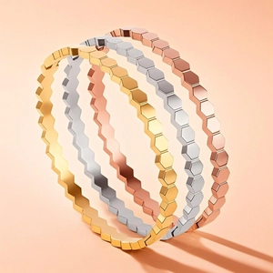 Stainless Steel Honeycomb Hexagon Bangle For Women Geometric Rhinestone Inlaid Fashion Jewelry Polished Hand Bangle Gift