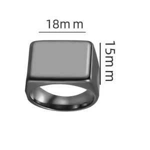 Minimalist black square signet ring in stainless steel with 18mm x 15mm top dimension