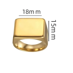 Golden square signet ring in stainless steel with 18mm by 15mm flat polished surface