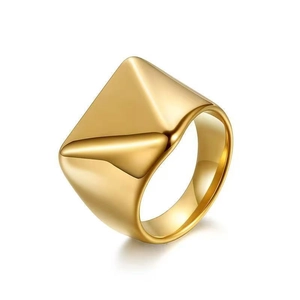 Minimalist gold stainless steel geometric ring with a pyramid rivet design for men