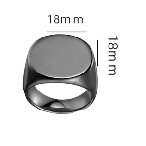 Bague chevalière homme en acier inoxydable noir mat avec dessus rond plat de 18mm