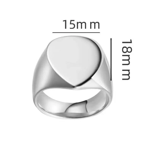 Polished silver stainless steel heart signet ring with 15mm by 18mm face dimensions