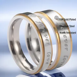 Titanium steel couple rings with Forever Love engraving in gold and silver finish