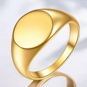 Minimalist Titanium Steel Signet Ring For Women Men Gold Silver Black Plain Round Heart Square Geometric Statement Finger Ring