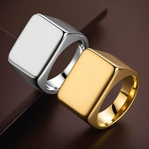 Minimalist Signet Rings Stainless Steel Polished Square Round Heart Shaped Modern Punk Fashion Jewelry For Men Unisex