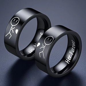 Matching Couple Rings Stainless Steel Engraved Her Forever His Always Stick Figure Fashion Jewelry Lovers