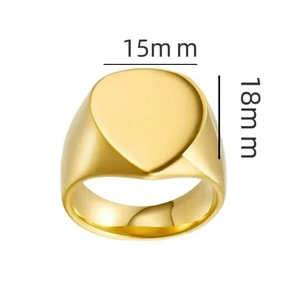 Polished gold heart signet ring in stainless steel with 15mm by 18mm face dimensions