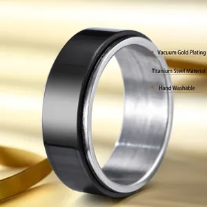 Anello rotante da 8mm in acciaio al titanio nero impermeabile con placcatura oro