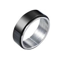 Anello rotante da 8mm in acciaio inossidabile bicolore con fascia nera e interno argento