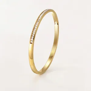 Elegant gold titanium steel bangle with sparkling embedded pavé cubic zirconia crystals