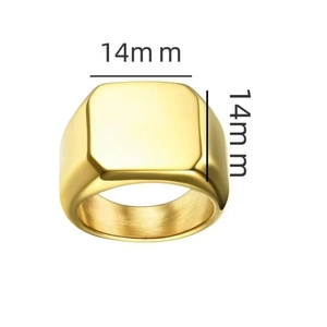 Anello a sigillo quadrato in oro lucido in acciaio al titanio con design da 14mm