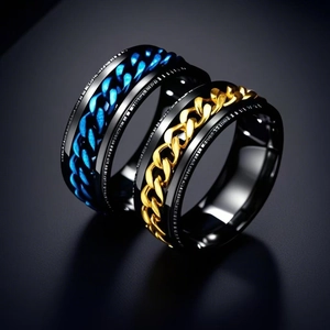 Stainless Steel Spinner Ring For Men Women Rotating Chain Ring Stress Relief Roman Numeral Viking Rune Anxiety Relief Band Ring Jewelry Gift
