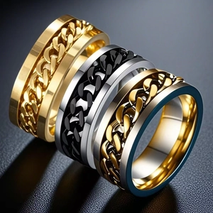 Men's Stainless Steel Spinner Ring Rotating Chain Roman Numerals Moon Star Relief Stress Anxiety Ring Fashion Band Jewelry Gift