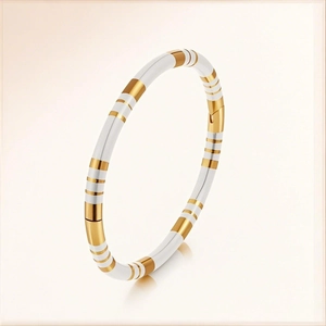 Fashion Stainless Steel Enamel Bangle For Women Gold Plated Bamboo Joint Geometric Stripe Spliced Wristband Jewelry Gift