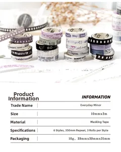 Macro detail of Daily Tunes series 10mm washi tape showing English text patterns