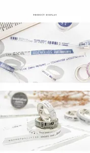 Macro detail of vintage receipt style washi tape for scrapbooking and DIY journals