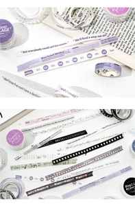 Λεπτομέρεια από washi tape με αγγλικά κείμενα, υφές φιλμ και ημερομηνίες ημερολογίου