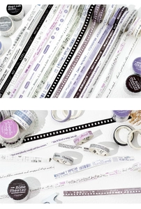 Λεπτομέρεια από vintage washi tape με λωρίδες φιλμ και ρετρό αγγλική τυπογραφία
