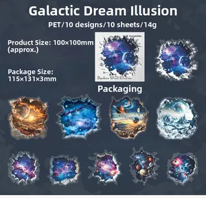 Details der Galaxie PET-Aufkleber mit 10 3D-Weltraumdesigns mit Mauerdurchbruch-Effekt