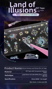 Detailed PET crystal tape featuring gold foil starry sky patterns for DIY journaling