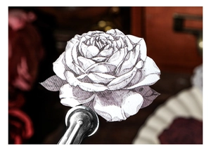 Macro shot of vintage hand-drawn monochrome rose paper stickers for journaling decoration