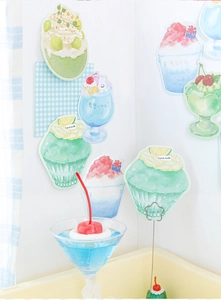 Detail of summer drink stickers with watercolor dessert designs for journaling