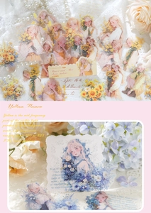 Details der Vintage Blumenmädchen PET-Sticker für Journaling mit eleganter Spitze