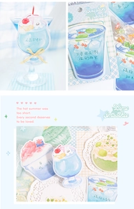 Detail of summer drink decorative stickers with hand-drawn soda and ice cream illustrations