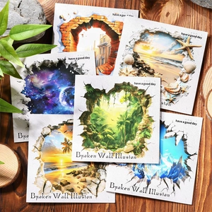 Gebroken Muur Illusie 3D Visuele Muurstickers PET Decoratieve Stickers Voor Natuur Galaxy Landschap DIY Scrapbooking Journal Decoratie
