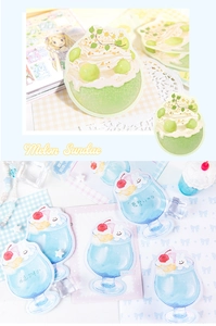 Detail of Melon Sundae and Blue Soda aesthetic stickers for scrapbooking decoration