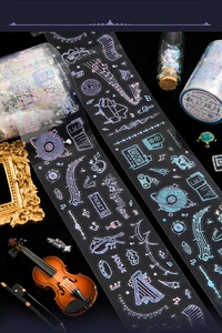 Detail of PET decorative tape with gold stamping music and starry sky themes