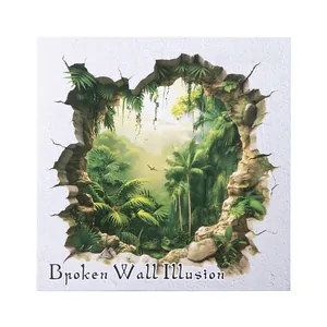 3D PET-stickers met gebroken muurillusie en tropische junglepalm-patronen voor DIY-decor