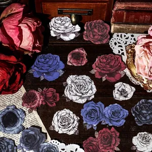Vintage rose floral stickers in various colors for scrapbooking and artistic decoration