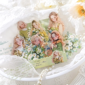 Aufkleber-Set mit Blumen und Mädchen-Illustrationen für Scrapbooking und Dekorationen