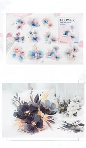 Détails macro de grands autocollants floraux en PET avec marquage à chaud doré élégant
