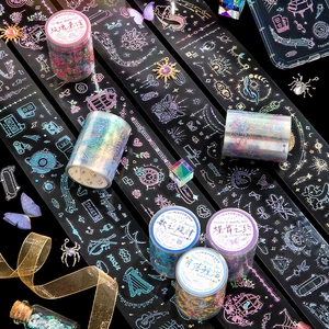 Holographic Laser PET Tape Dreamy Fantasy Series Gold Stamping Die-cut Decorative Masking Tape For DIY Journaling Scrapbooking