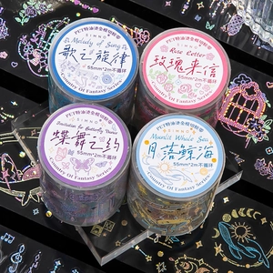 4-roll set of PET decorative tapes with 3D crystal gold stamping for DIY scrapbooking