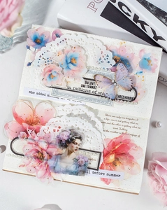Détails d'autocollants en PET avec motifs vintage de fleurs, papillons et dentelle