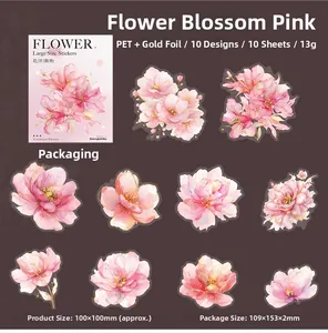 Macro des autocollants fleurs PET rose avec dorure pour la décoration de scrapbooking