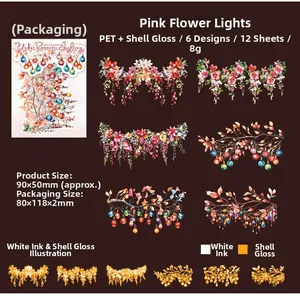Detailansicht der pinkfarbenen Blumen-PET-Sticker mit Muschelglanz-Effekt für Scrapbooking