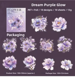 Détails des autocollants floraux en PET violet avec dorure et finition translucide