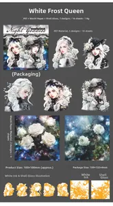 Detail view of Dark Goddess PET stickers set featuring shell light finish and flower motifs