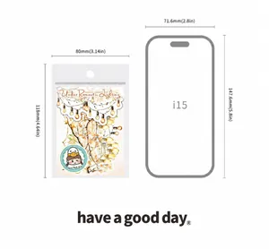 Größenvergleich von romantischen Vintage-Lampenaufklebern neben einem iPhone 15