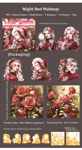 Detailed view of Gothic PET stickers with Night Goddess shell light effects and rose motifs