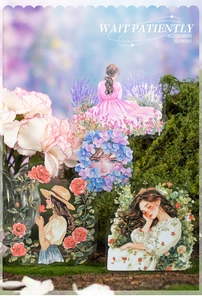 Detail of girl and flower stickers in a watercolor style for DIY journal decoration